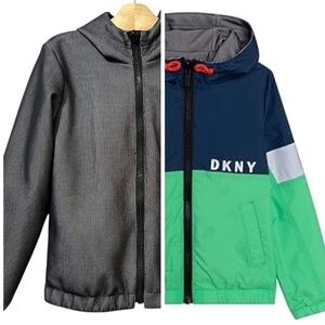 DKNY Reversible Windbreaker Jacket Boys Size 10 Spell Out Color Block